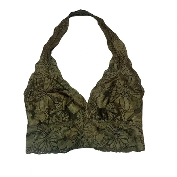 American Eagle Green Floral Lace Halter Bralette  with Size XS - Picture 1 of 5